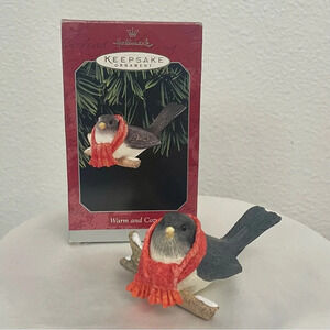 1998 Hallmark Keepsake Warm and Cozy Bird with Red Scarf Christmas Ornament.
